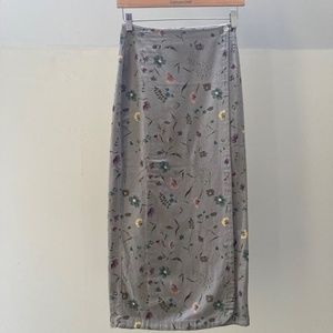 High Waist Long Cotton Floral Wrap Skirt - Small